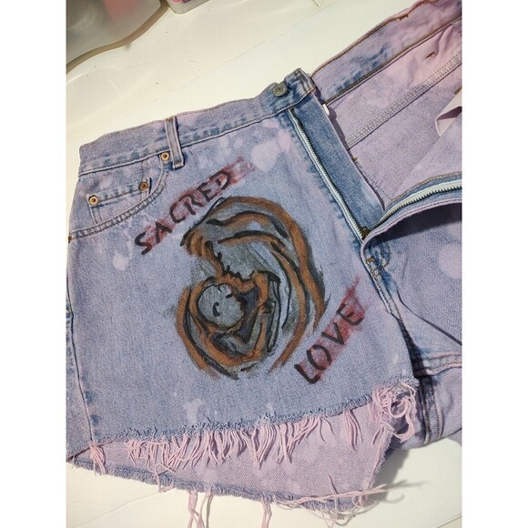 Denim Levi HOT PANTS SHORT Shorts LARGE Cutoff Frayed Hippie Distressed VTG Sz18 - Picture 5 of 8